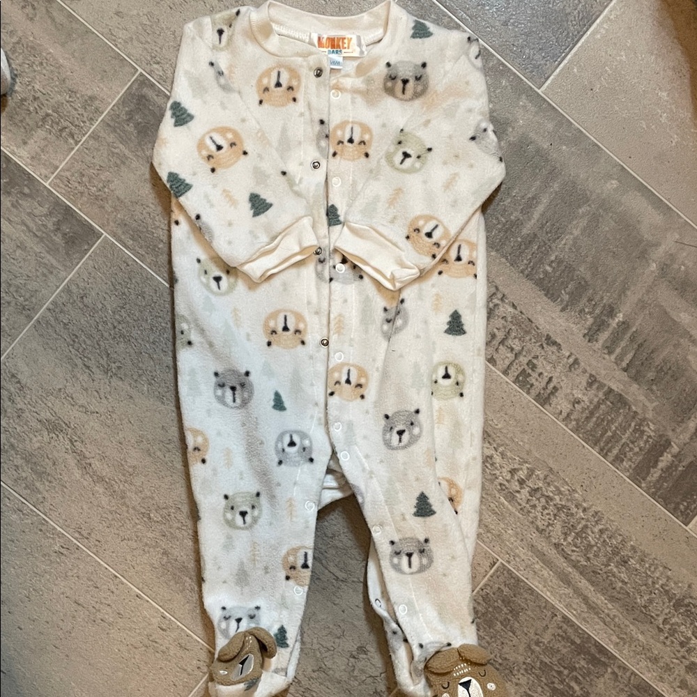 2/$10 Monkey Bars Cream Bear and Tree Print Footie